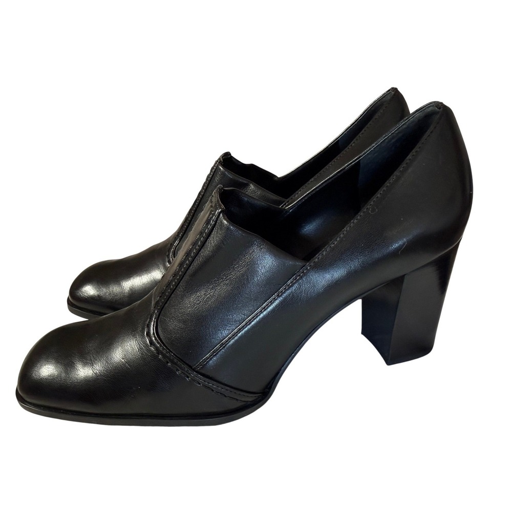 Franco Sarto Black Leather Block Heel Square Toe Pumps CR/2 7/6 Womens 9.5M